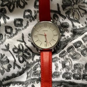 red leather fossil watch